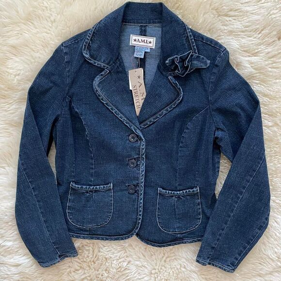 Y2K AMI Women's Blue and Navy Blouse - Picture 5 of 5